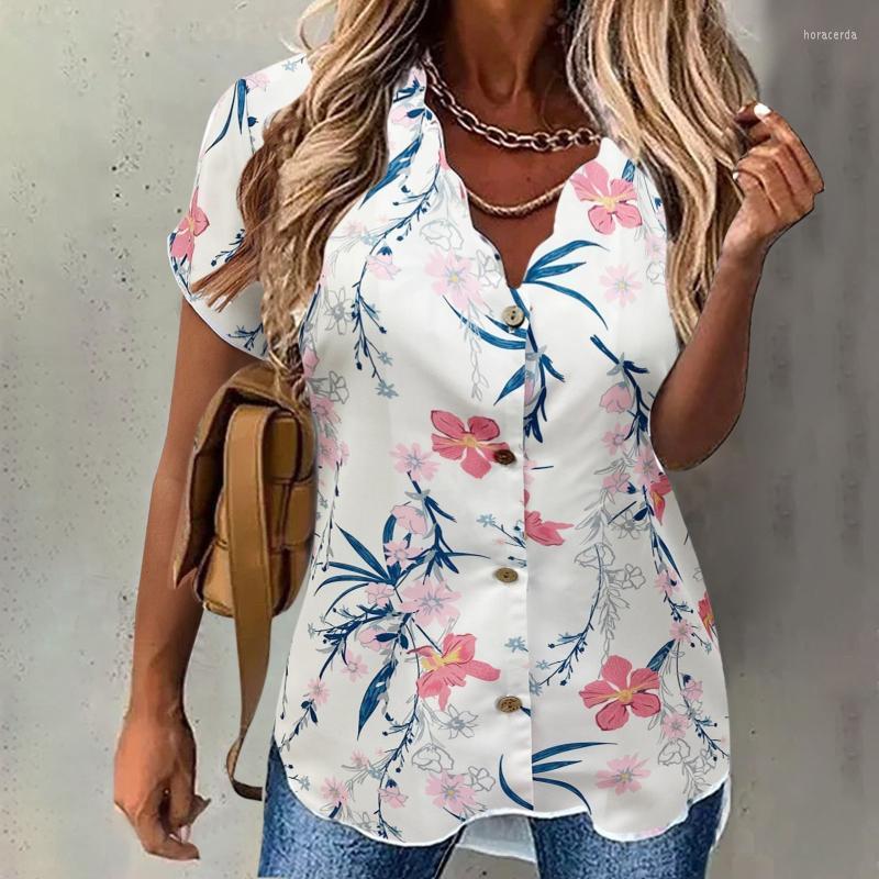 

Women's Blouses & Shirts Summer Womens Short Sleeve Wavy V Neck Floral Printed Button Top Casual Loose Tee Blouse Black Dressy TopsWomen's H, Blue