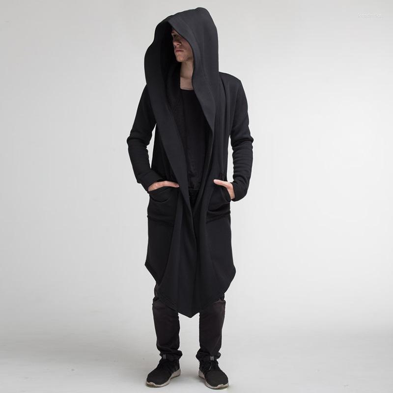 

Men' Trench Coats Fashion Casual Stitch Hooded Long Clothes Cloak Cape Coat Men Women Solid Color Loose Clock Kend22, Black