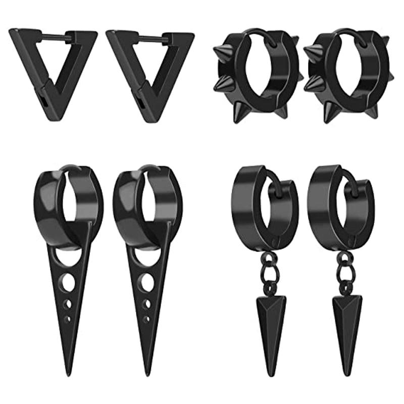 

Stud 4 Pairs Of Punk Ring Earrings Set Sword Anime Triangle Round Pendant Stainless Steel Suitable For Men And Women