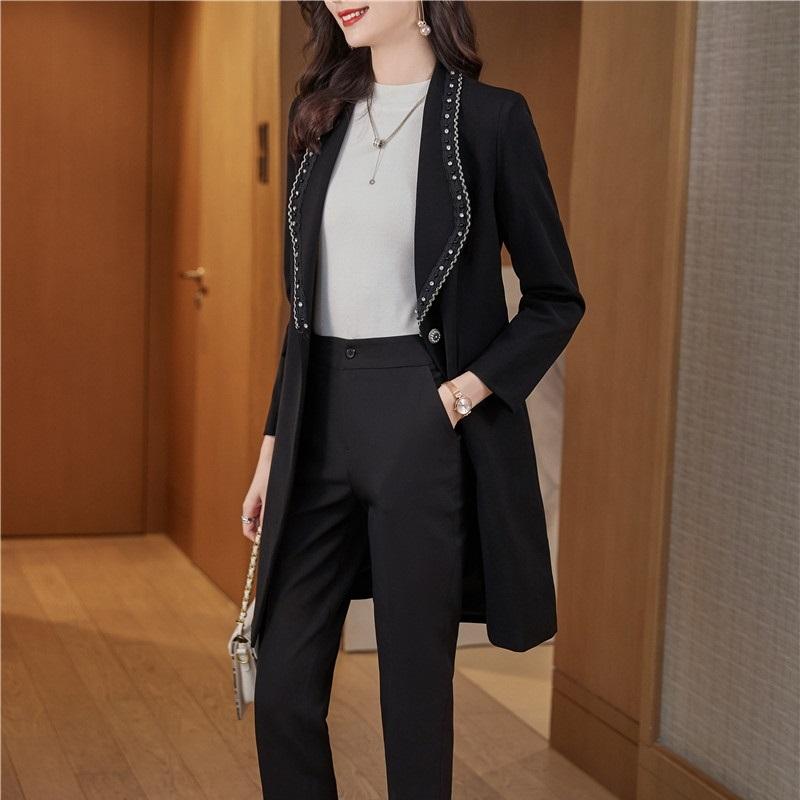 

Women' Two Piece Pants Fall Winter Women Long Blazer And 2 Suit OL Styles Fashion Black Jacket Coat Blaser Formal Professional Trouser Suit, White pantsuits
