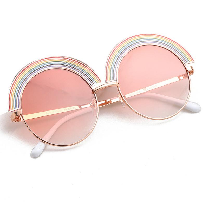 

Sunglasses Fashion Round Women Half Frame Rainbow Gradient Color Shades Female Sun Glasses Metal UV400 NXSunglassesSunglasses