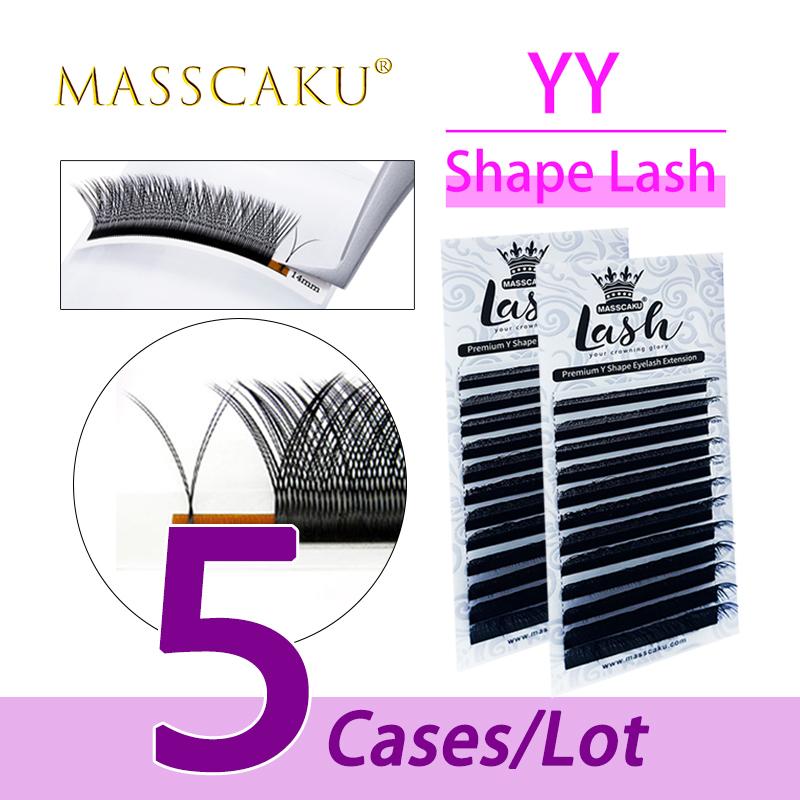 

False Eyelashes MASSCAKU 5case/lot Supplier YY Type Super Soft Natural 8-15mm & Mix Length Synthetic Fiber Lashes Extension