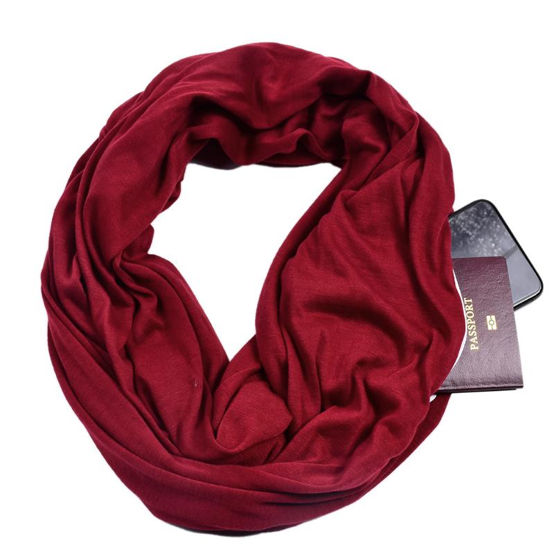 

Scarves Fashion Women Winter Ring Scarf Men Solid Color Circle Zipper Pocket Infinity Soft Cotton Jersey Loop ShawlsScarves