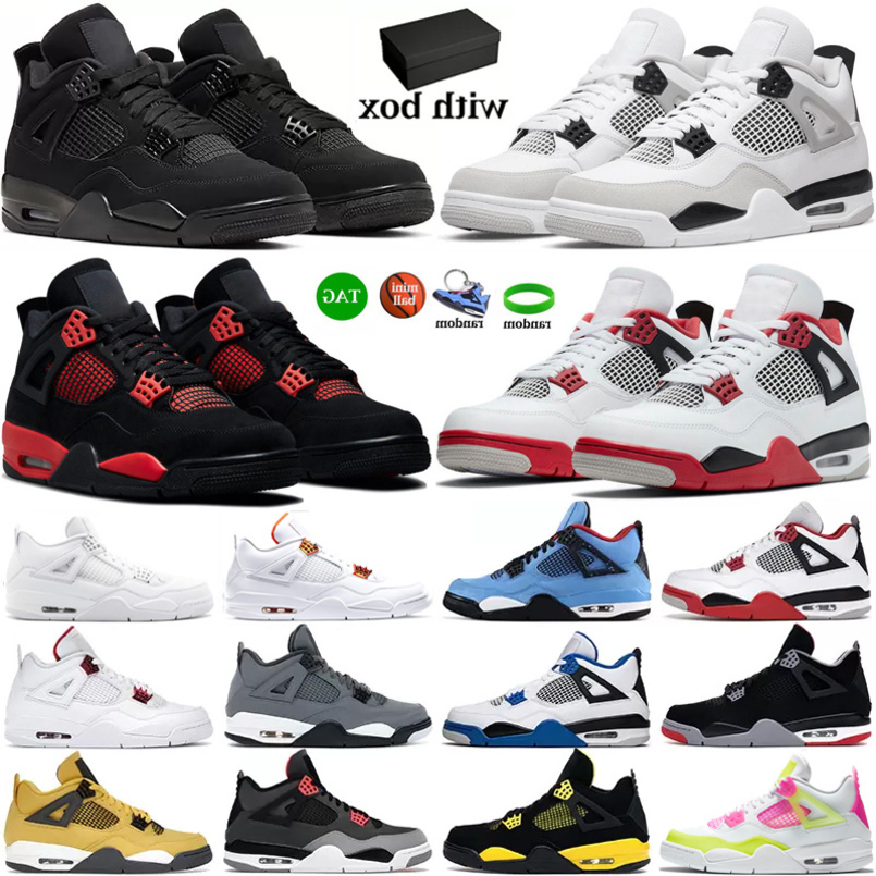 

with box men women basketball shoes jumpman 4 4s Sneaker Military Black Cat Fire Red Thunder Sail White Oreo Pure Money Dark Mocha Universit, Sku_5