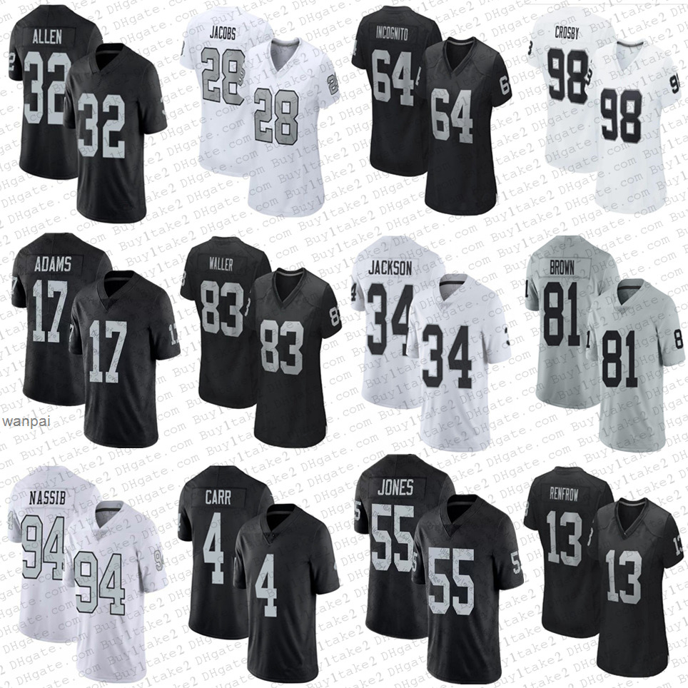 

83 Darren Waller 17 Davante Adams Oakland''Raiders''Football Jerseys Derek Carr Bo Jackson Chandler Jones Woodson''nfl''Jersey, Women
