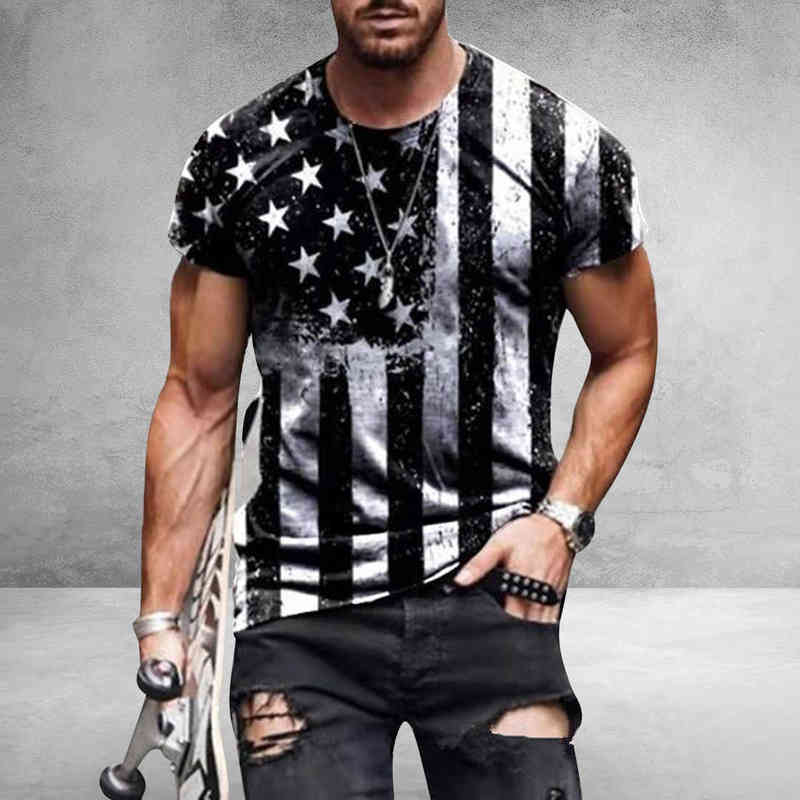 

2022 Men' T-shirt American Flag Print Summer Round Neck Cool Oversize Muscle Streetwear Clothing Tshirt Men, E872308