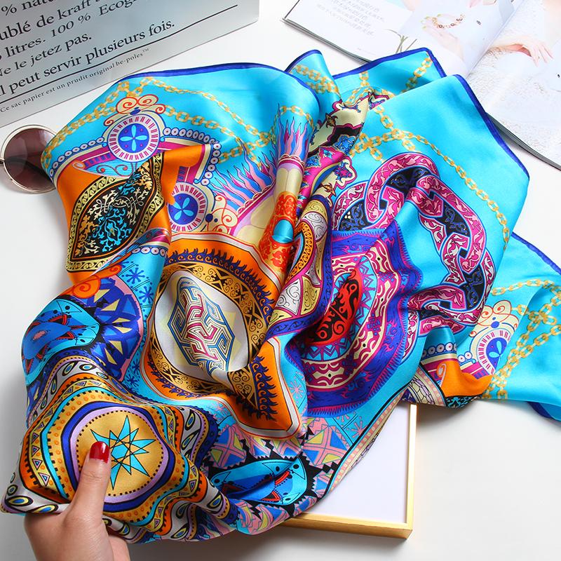 

Scarves 100% Pure Silk Square 2022 Women Real Bandana Floral Headscarf Print Kerchief Beach Neckscaf For Lady 88x88cm