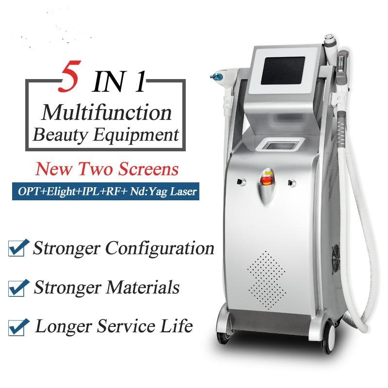 New Bouble screen 5 in 1IPL Laser Hair Removal System Epilator Exclusive OPT tattoo/ acne/pigment/wrinkle/vascular remove skin rejuvenation machi