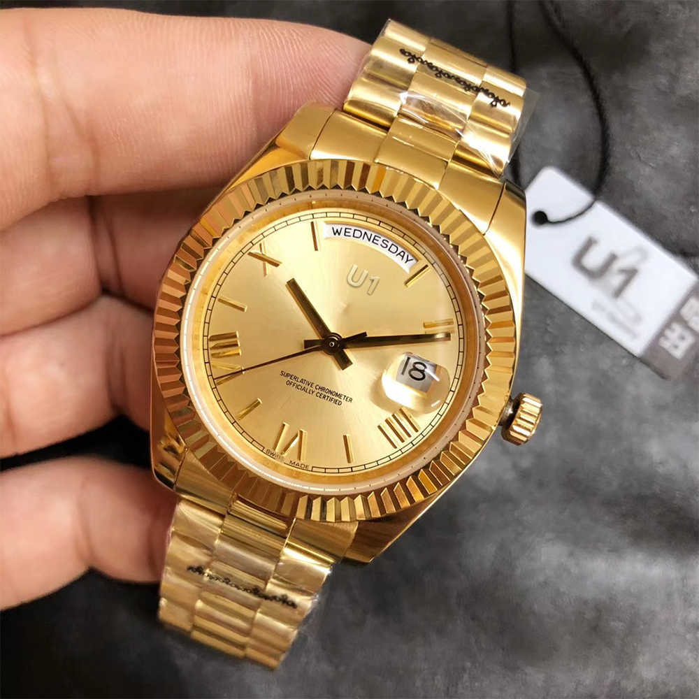 U1 Factory ST9 Gold Roman Dial Day Date Automatic Movement 40MM Men Watch Watches 316L Stainless Steel Bracelet Mens 118238 Wristwatches