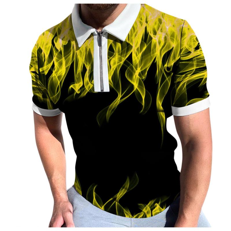 

Men's Polos Colored T Shirts For Men Spring Summer Top Shirt Short Sleeves Zipper Lapel Flame Print Casual Tops Mens Tee ShirtMen's, Grey