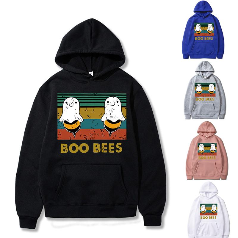 

Men' Hoodies & Sweatshirts Two Bees Pattern Sweatshirt Man Pullovers Harajuku Hoody For Women Street Fashion Punk Hooded All-match Clothing, White
