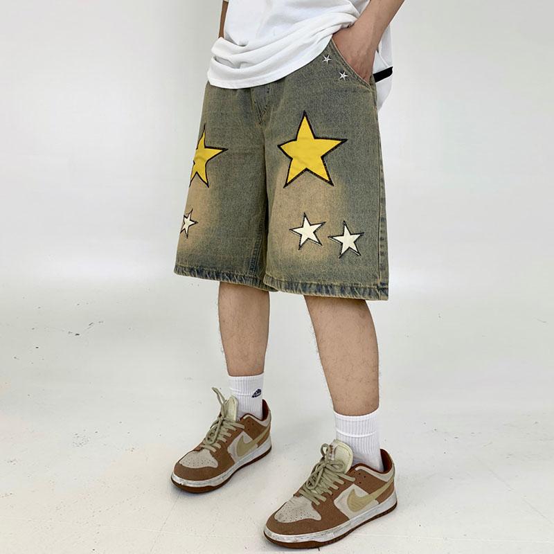 

Men' Shorts Mens Summer Retro Streetwear Casual Stars Fairy Grunge Jeans For Men Short Pants Wide Leg Oversized Alt Denim ClothesMen, Picture color
