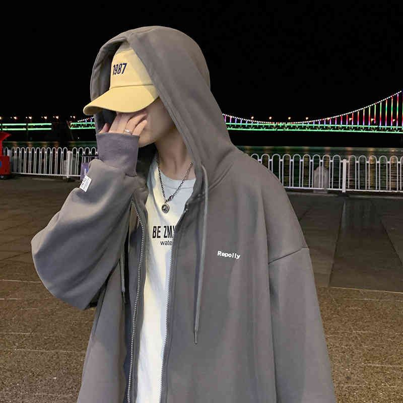 

2021 Autumn New Hooded Sweater Jacket Boys' Couple Loose Casual Large Student Jacket, Green