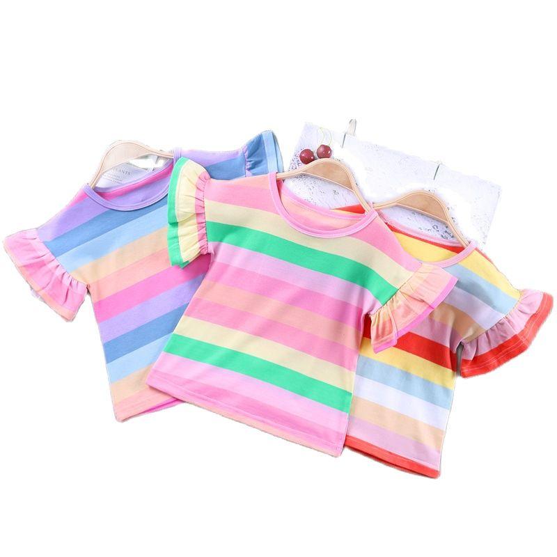 

T-shirts Summer Fashion T-shirt Children Girls Short Sleeves Tees Baby Kids Cotton Tops For Clothes 1-8Y P1055T-shirts, As photo