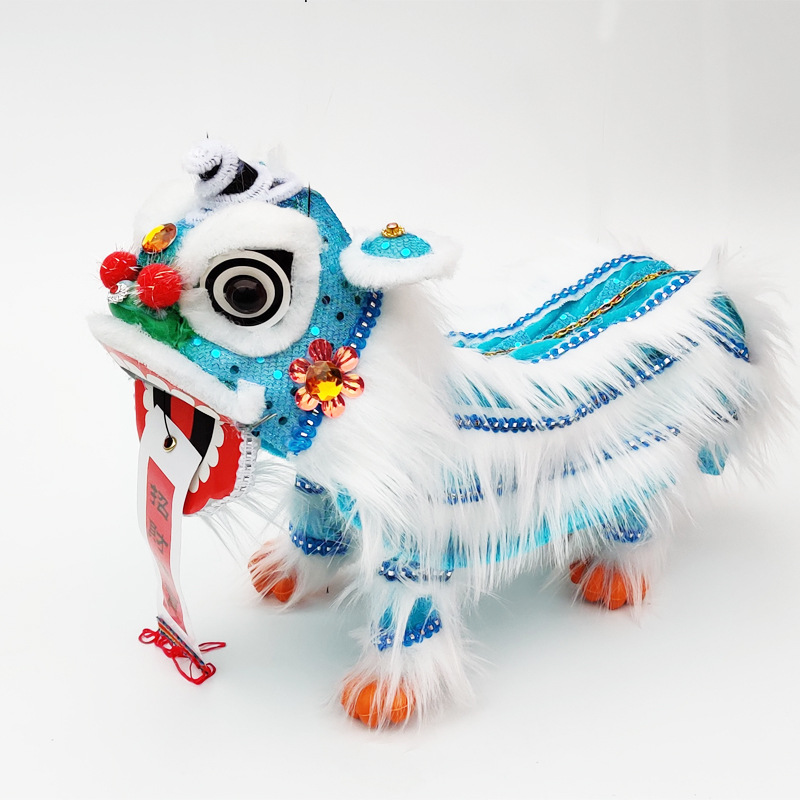 

Mascot doll costume Lion Dance Wake Up Lion Ornaments Line Lion King Puppet Pull Line Ornaments Prize Kindergarten Decoration Activity Displ, White hair on blue