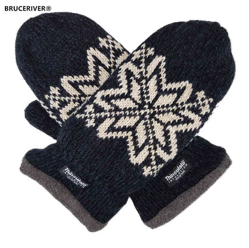 

Bruceriver Mens Snowflake Knit Mittens with Warm Thinsulate Fleece Lining T220815