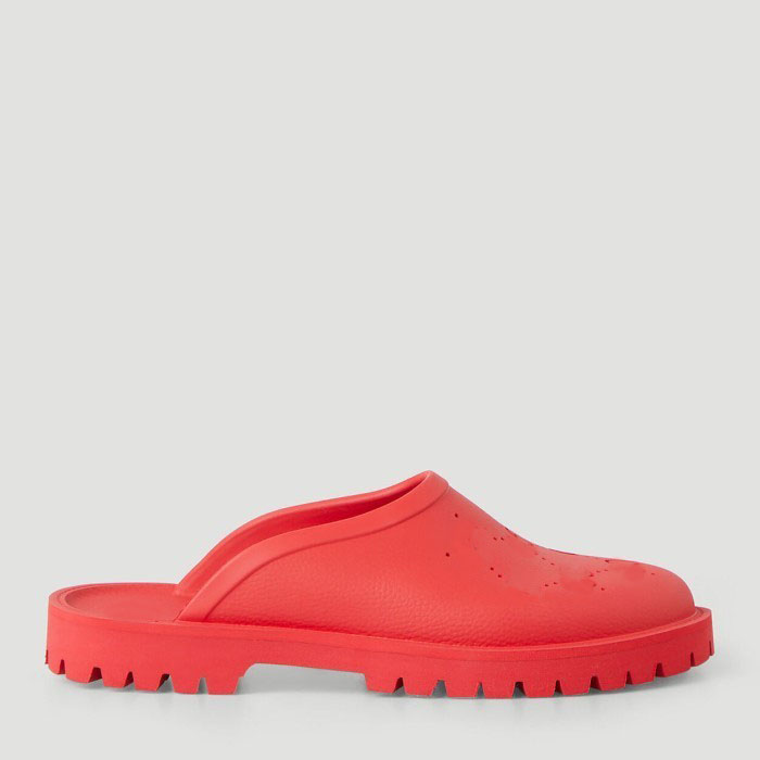 

mens womens designer lux slippers perforated Rubber Clogs loafers mules with perforated signature pattern embossed size euro 35-45, Green