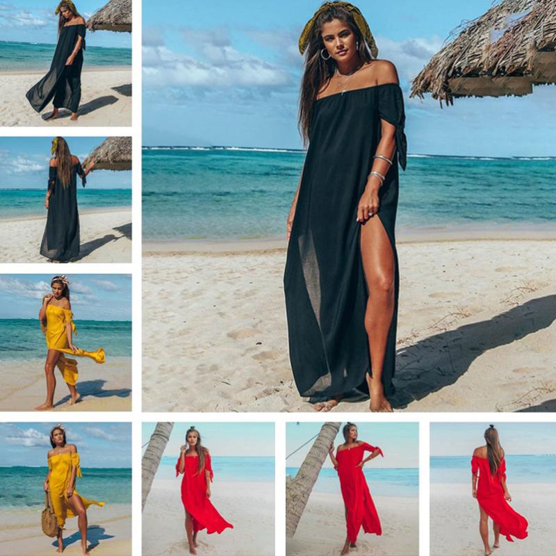 

Casual Dresses Elegant Summer Beach Off Shoulder Maxi Dress Women Black Sexy Loose Holiday Boho Long 2022 Solid Sundress VestidosCasual, Yellow