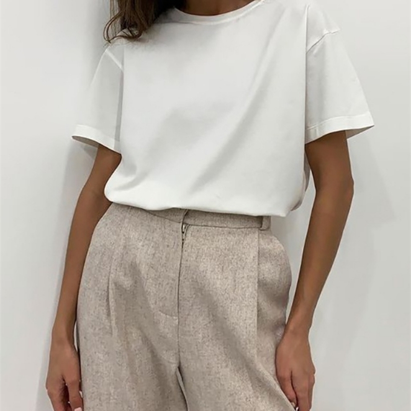 

WOTWOY Casual Solid Oversized T-shirt Summer Cotton Short Sleeve Tee Shirt Female Basic Loose Knitted Tops Harajuku 220322, 21022-coffee