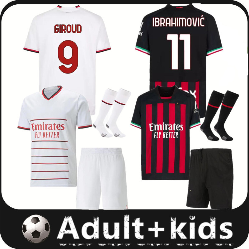 

22 23 GIROUD IBRAHIMOVIC soccer jerseys 2021 2022 2023 Third kit home away Fans TONALI REBIC THEO BENNACER KESSIE football shirts KJAER AC Milans adult kids Uniformi, 22/23 home kit