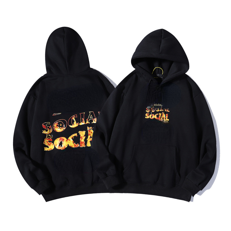 

ASSC flame gradient letter printed Hoodie in autumn and winter 2022 fashion brand men's and women's Plush jacket, Black