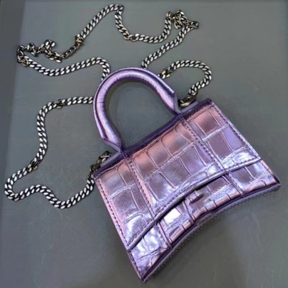 

bag HOURGLASS MINI HANDBAG METALLIZED CROCODILE EMBOSSED designer women hour glass with chain black pink purse wallet small Crocodile Pattern crossbody, Dust bag