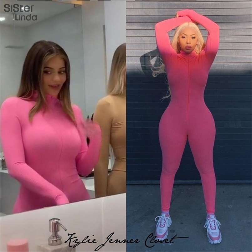 Sisterlinda Zipper Sexy Col Roulé Fitness Combinaison Femmes Manches Longues Slim Barboteuses Dames Automne Maigre Combishort Mujer Body Suit 220