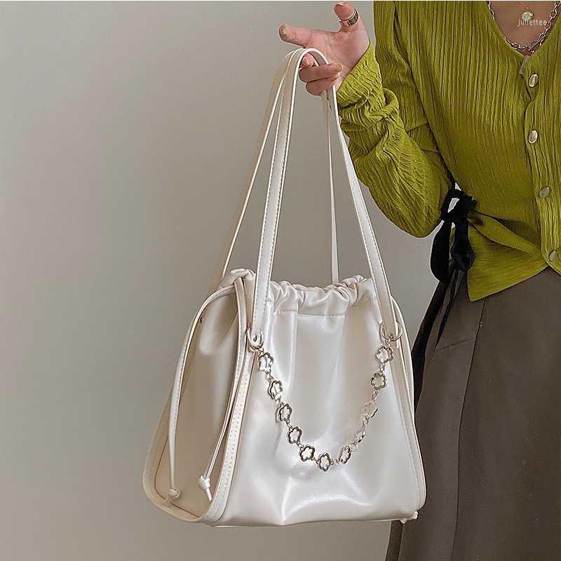 

Evening Bags Fashion Women's Soft Leather Drawstring Large Capacity Bucket Bag Female Soild Color HandBag Shoulder Tote BagEvening, Beige