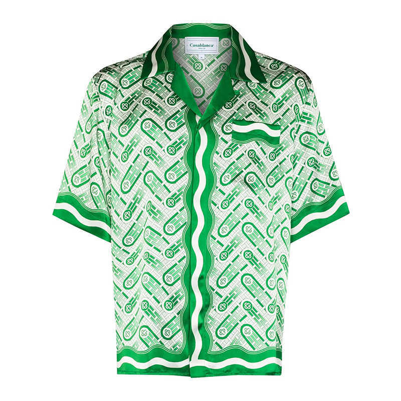 

Casablanca 22ss Green Hawaiian Casual Men and Women Short Sleeve Shirt Button Up Casablanc Shirts