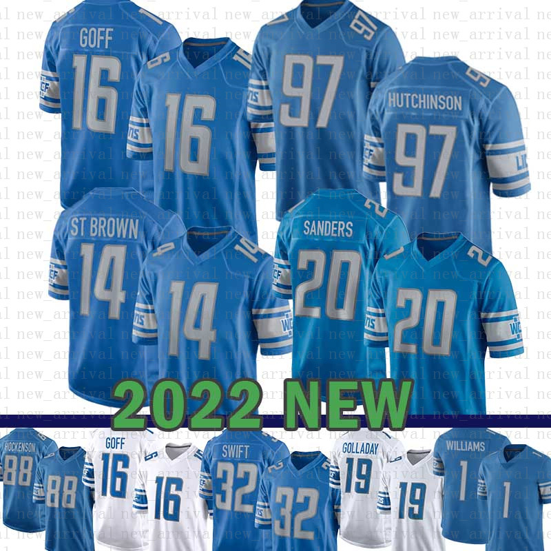 

97 Aidan Hutchinson Football Jersey Jameson Williams St. Brown Barry Sanders Jared Goff D'Andre Swift T.J. Hockenson Billy Sims Penei Sewell Tim Boyle Derrick Barnes Fox, 2021 mens-x s
