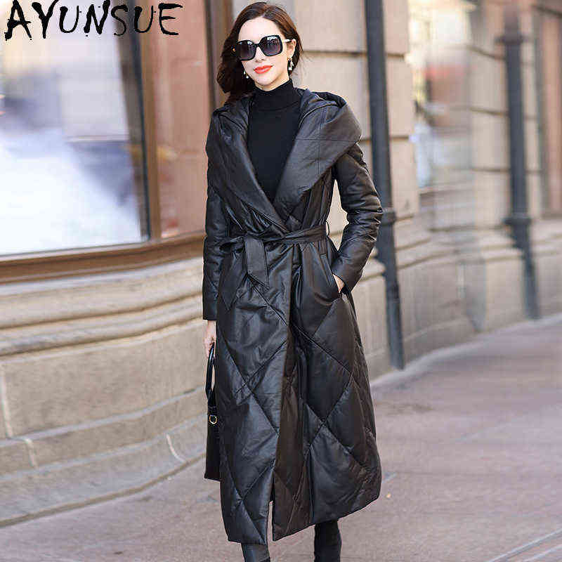 

Ayunsue Genuine Leather Coat Women Long Sheepskin Coat Female Winter Down Jackets Hooded Woman Parka 2020 Mujer Chaqueta Lw J220727, Black