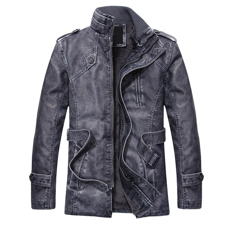 

Men's Fur & Faux High Quality Brand Men PU Leather Jacket Parka Slim Warm Washed Motorcycle Biker Jackets Winter Coat Male OuterwearMen's, Blue