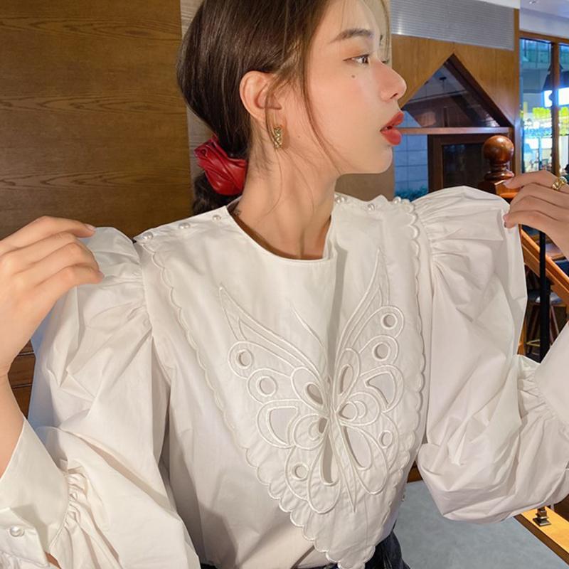 

Women's Blouses & Shirts Spring Hollow Out Chic Basic Shirt Elegant Fashion Termperament Solid Outgoing Sweet Streetwear 2022 TopsWomen's, White