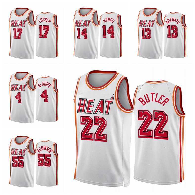 

Printed 75th Miami''Heat''Men Jimmy Butler 22 Bam Ado 13 Tyler Herro 14 Kyle Lowry Duncan Robinson Victor Oladipo Tucker 2022 Classic White Edition