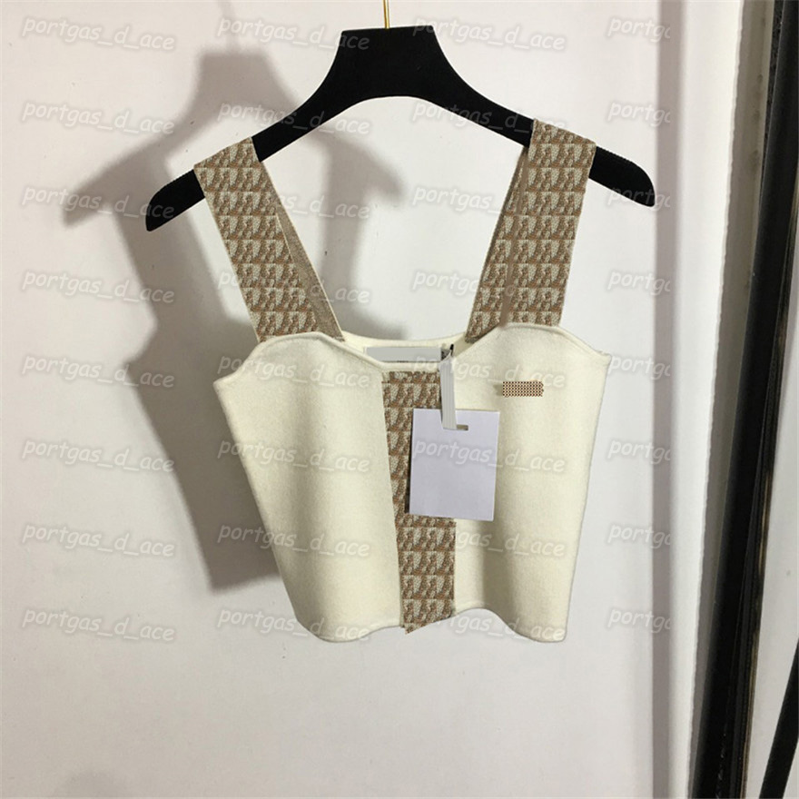 

Womens Wool Camisole Studded Letter Design Camis On Chest Fashion Letter Jacquard Strap Sling Knits, White with label #20221769