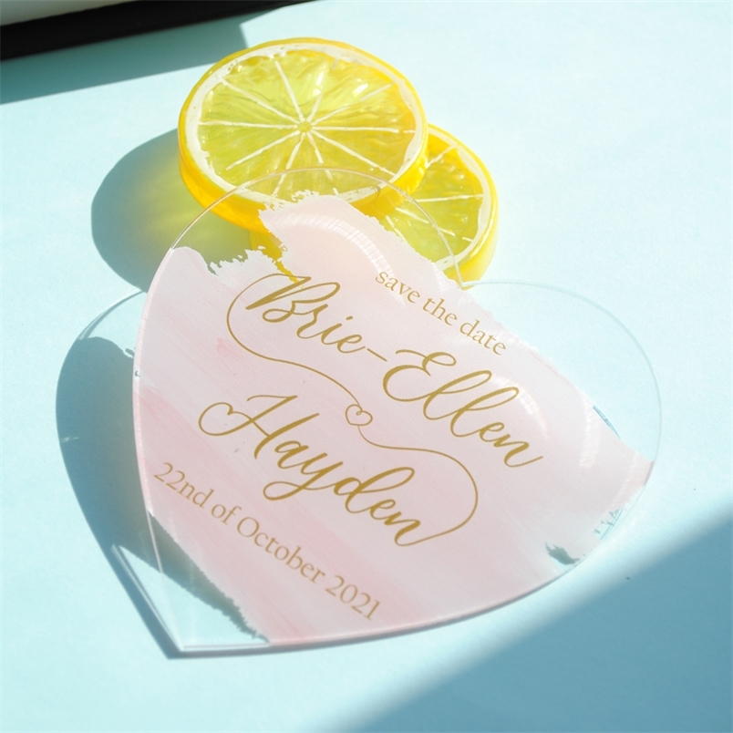 

10pcs custom heart shape save the date acrylic invitation card for wedding 220707