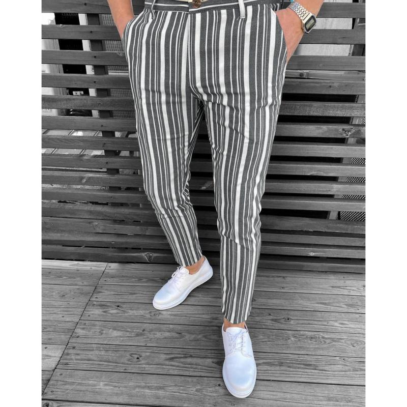 Men's Pants Classical Chinos Mens Slim Fit Striped Casual Trousers Business Fashion Male Brand Clothing For Spring SummerMen's