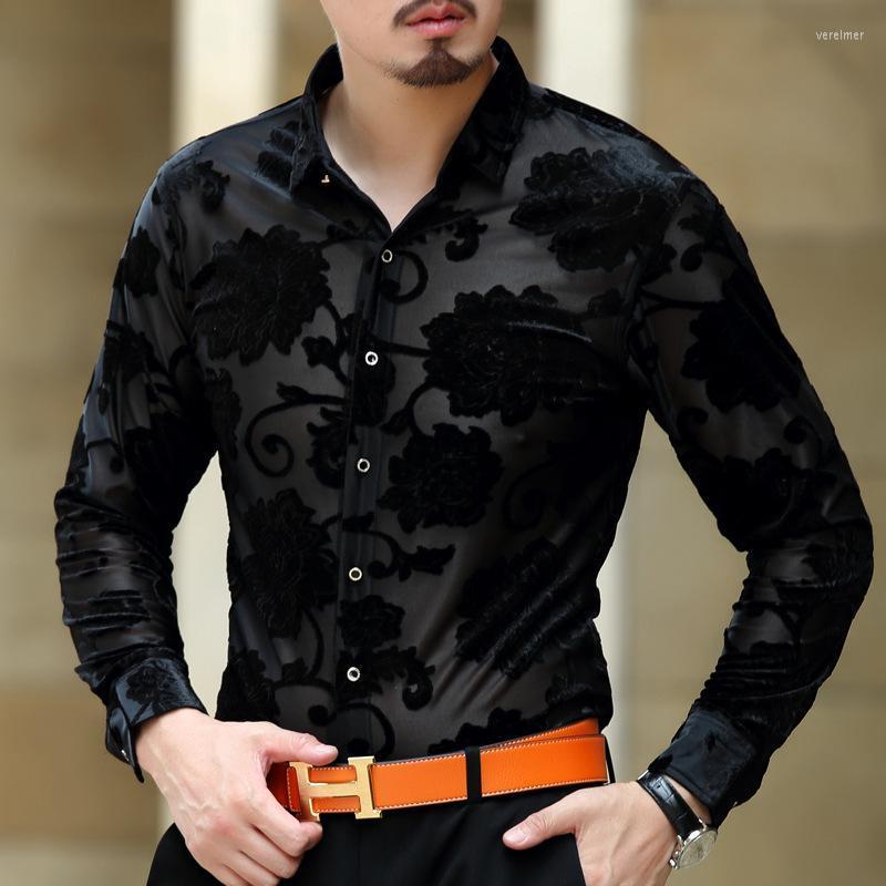 

Men's Dress Shirts High Quality Autumn Winter Thick Warm Mens Fashion Printing Pattern Long Sleeve Silk Velvet Shirt Drop Vere22, Black