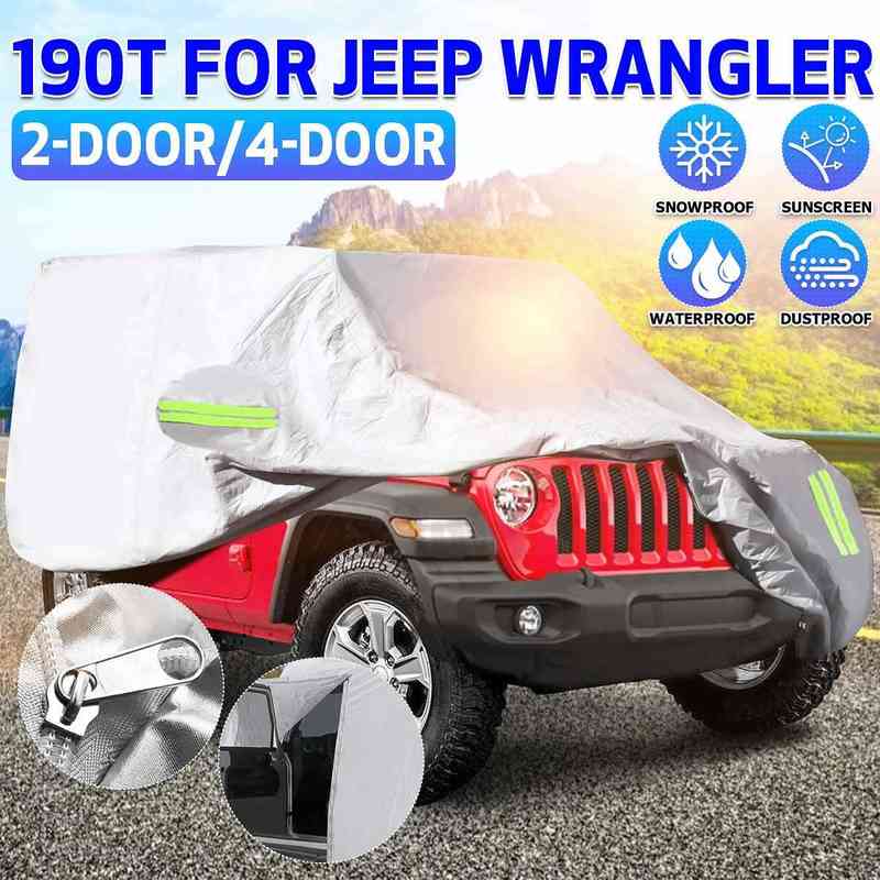 

Full Car Cover For JEEP Wrangler 2 Door/4 Door 190T Waterproof Anti UV Sunshade Dust Protector Cover Silver Automobile Cover Y220527