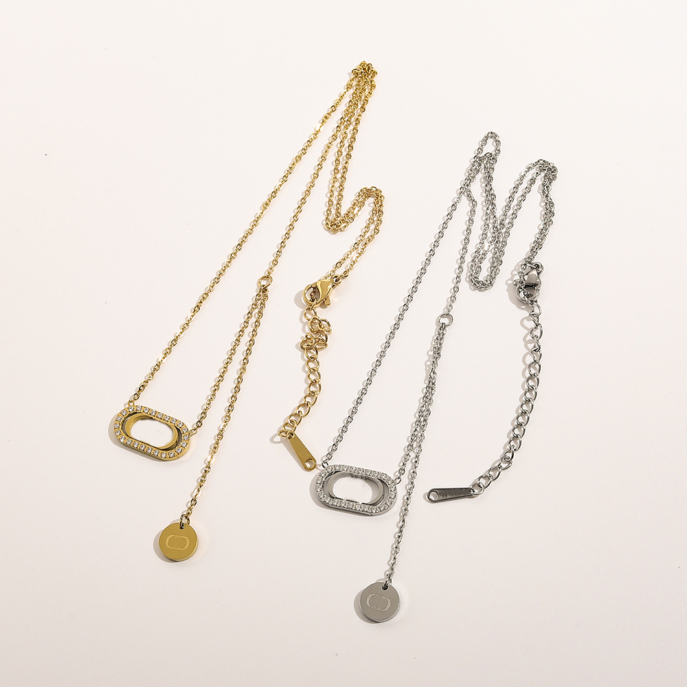

Fashion Women Luxury Designer Necklace Choker Chain Crystal 18K Gold Plated 925 Silver Plated Stainless Steel Letter Pendants Statement Jewelry ZG1053