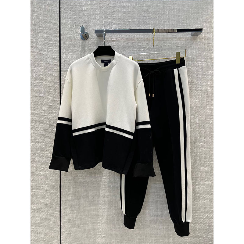 

Designer 2022 Hoodies Casual Tracksuit Women 2 Pieces Set Loose Long Sleeve O-neck Sweatshirts Pullover Elasticity Waist Stripe, Black