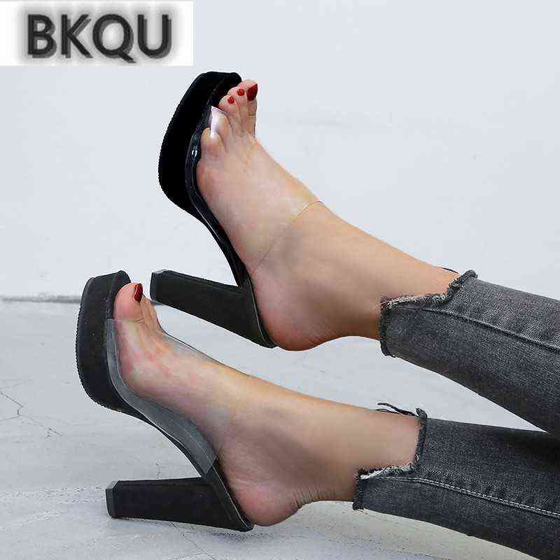 

2022 Summer New Women's PVC Sandals Open Toe Sexy Women's Clear Plastic Platform Sandals and Slippers Roman High Heels H220422, Black