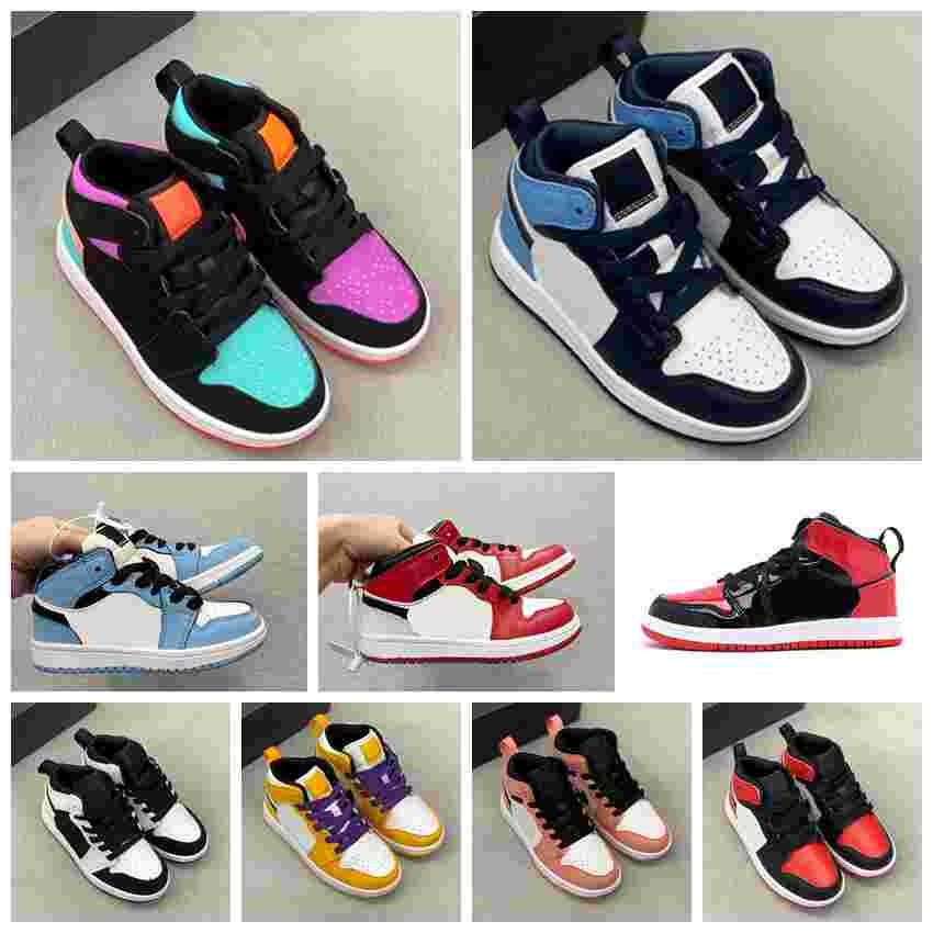 

2022 infant 1s kids Basketball Shoes Game Infants Royal Scotts Obsidian Chicago Bred Sneakers Melody toddler sports Mid Multi-Color Tie-Dye Kid Athletic size 26-35, Shoe box
