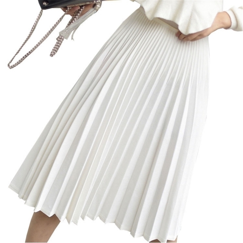 

Spring Women Elegant Pleated Skirt High Waist Women White Long Skirt Female Ladies High Quality Women Midi Skirt Black Saia Y200326, Royal blue