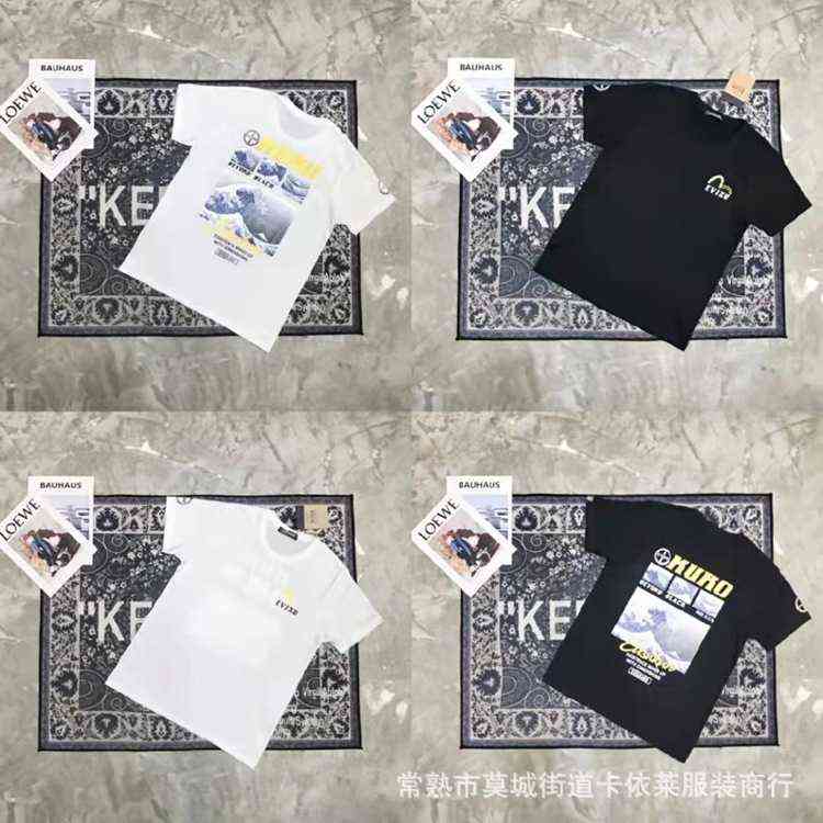 

2022evisu Fushen Summer New T-shirt Printed Casual Round Neck Cotton Ukiyo Loose Couple Short Sleeve Fashion, White