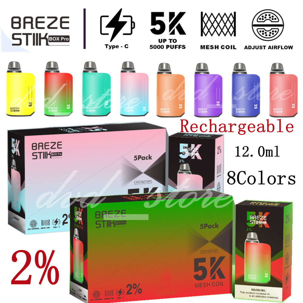 

Original Breze Stiik BOX Pro 5K 2% Vapes E Cigarettes 5000 Puffs Rechargeable Bars Disposable Vape Pen 8 Colors 800mAh 12ml Vaporizer Kit New cigs infinity ELUX