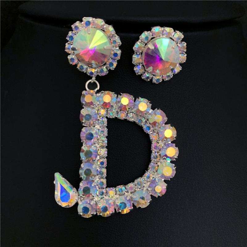 

Dangle & Chandelier Initial A-Z Letter Crystal Earrings For Women Fashion Luxury Bling Rhinestone Zircon Big Hoop Earring Alphabet JewelryDa