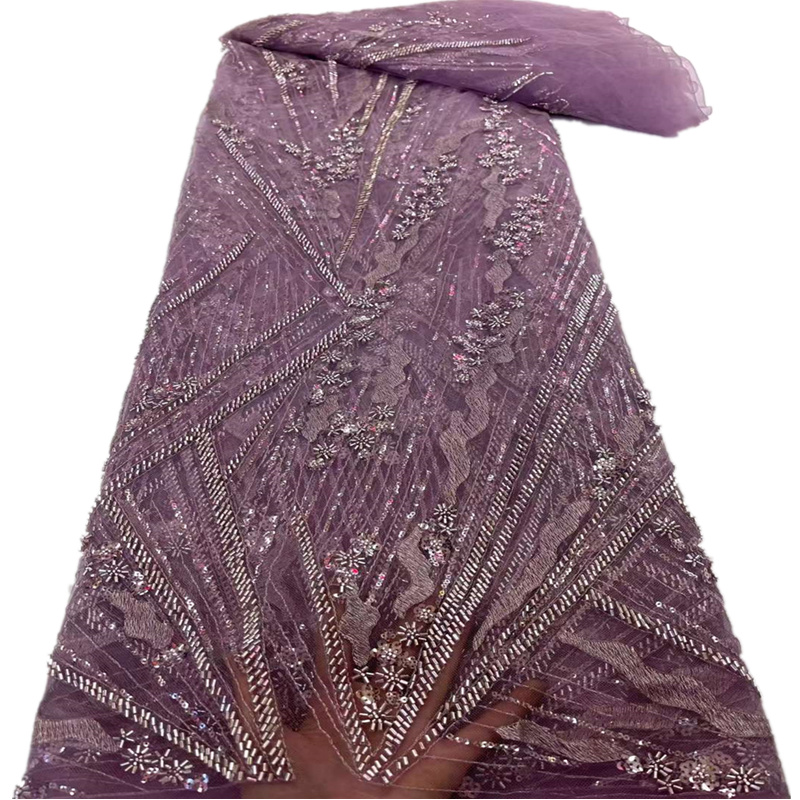 

High Quality Italian Tulle Lace Heavy Beaded Fabric Party Dress with Sequins Garment For Wedding Sewing Designs