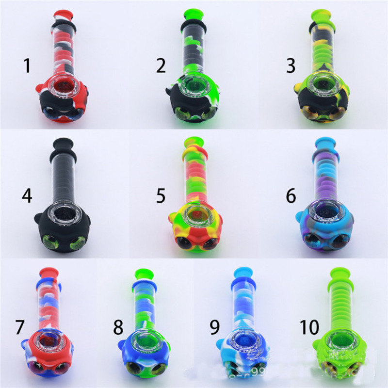 

Hot selling spiral pipe silicone pipes with glass bowl 10 colors available