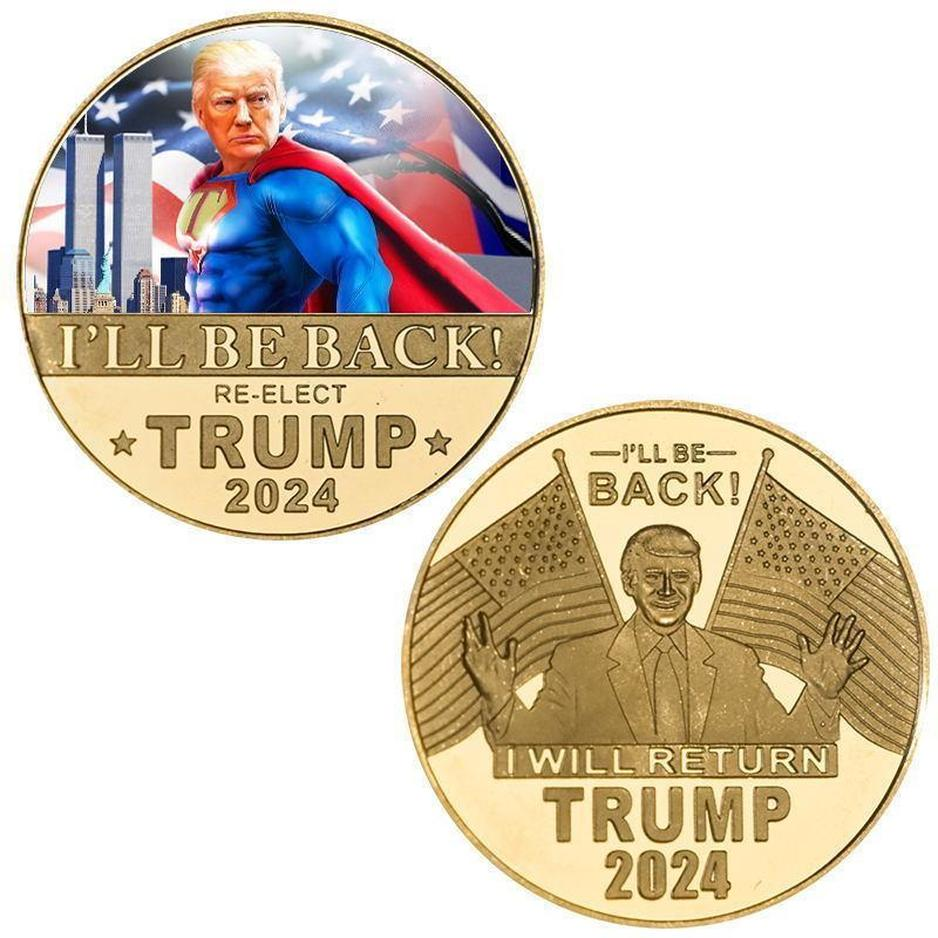 

I WILL BE BACK RE-ELECT TRUMP 2024 Coin President Donald Trump Fake Money Anti Never Joe Biden MAGA US Presidential Election Accesseries sxmy1